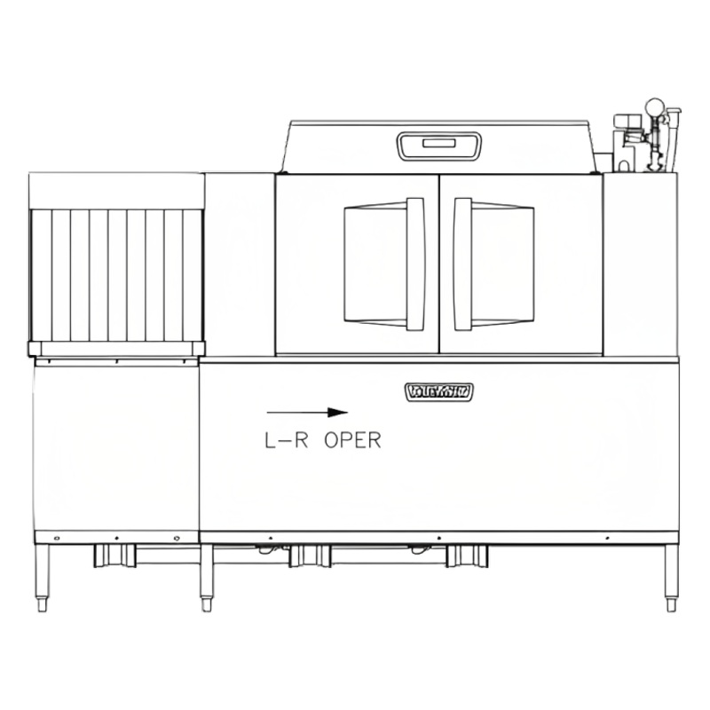 Hobart CLCS86EN-BAS+BUILDUP 2-Tank High Temp Conveyor Dishwasher with Corner Scrapper - 342 racks/hr - 208v/3, 15 kW
