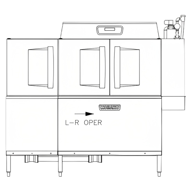 Hobart CLPS76EN-BAS+BUILDUP 1-Tank High Temp Conveyor Dishwasher with Power Scrapper - 245 racks/hr - 208v/3, 15 kW
