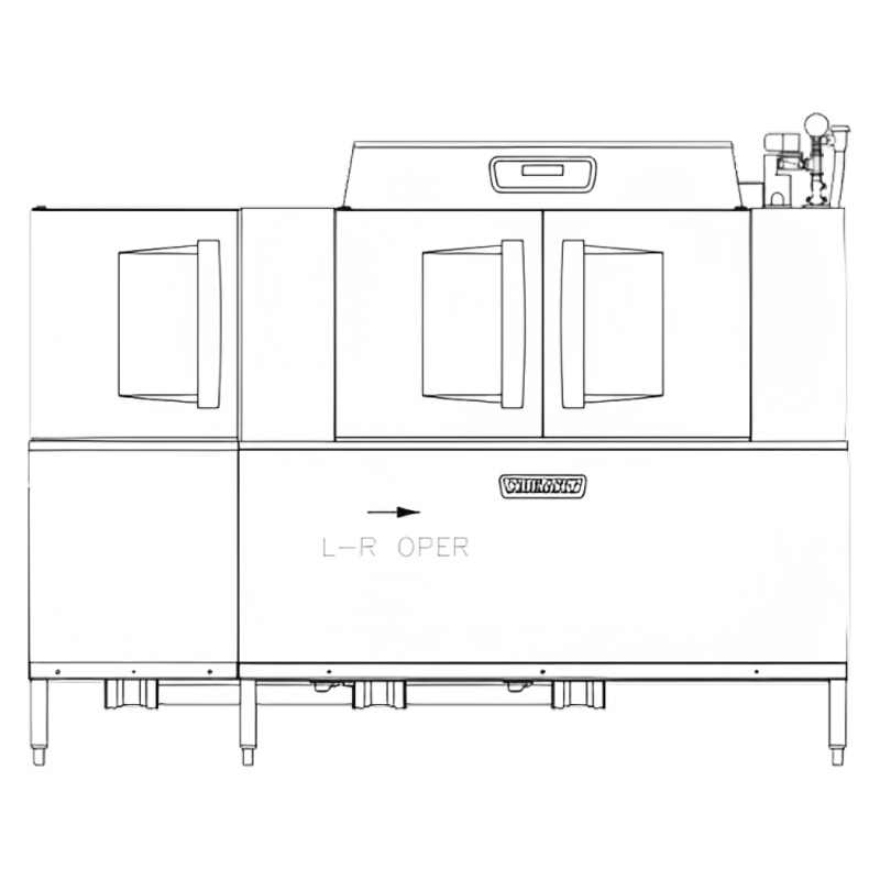 Hobart CLPS86EN-BAS+BUILDUP 2-Tank High Temp Conveyor Dishwasher with Power Scrapper and w/o Booster Heater- 342 racks/hr - 208v/3, 15 kW
