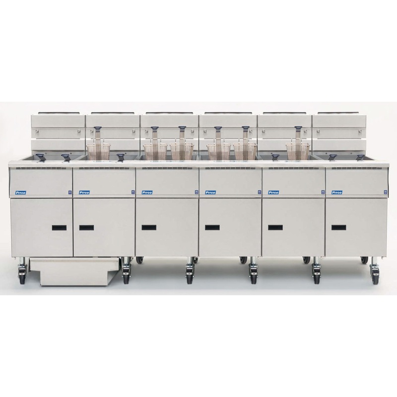 Pitco SE14RS-6FD-SSTC Solstice 6 Bank Floor Electric Fryer with Solid State Controls and Under-Fryer Drawer Filtration 300 lb./cap - 208v/3-ph, 132kW