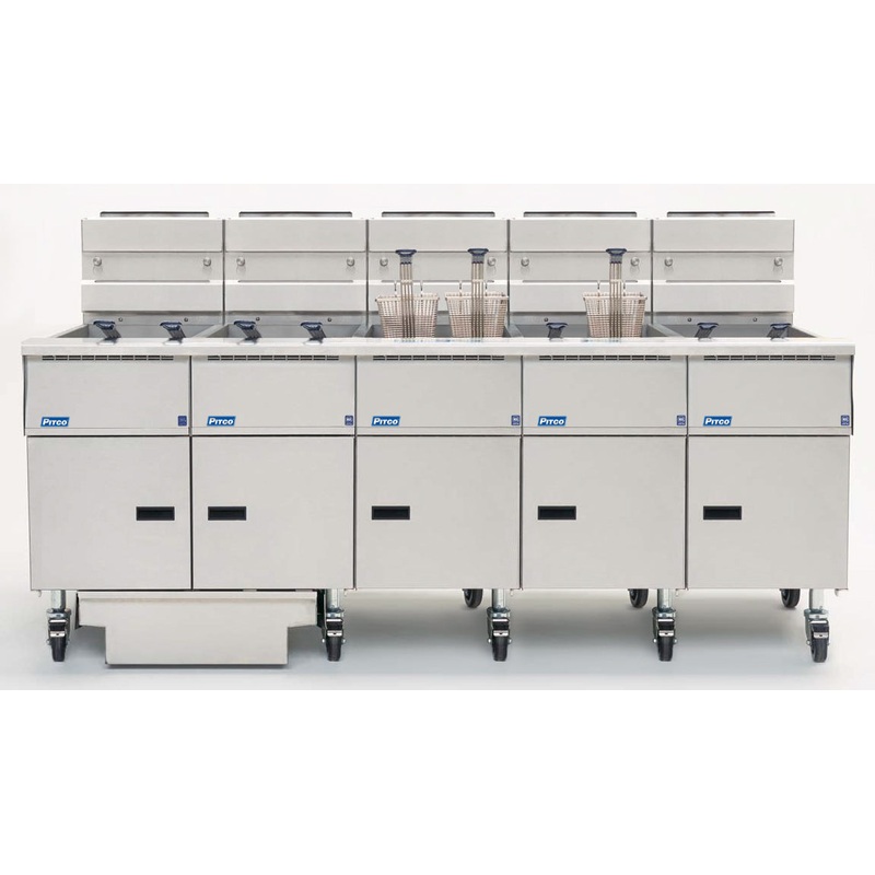 Pitco SE14S-5FD-SSTC Solstice 5 Bank Floor Electric Fryer with Solid State Controls and Under-Fryer Drawer Filtration 250 lb./cap - 208v/3-ph, 85kW