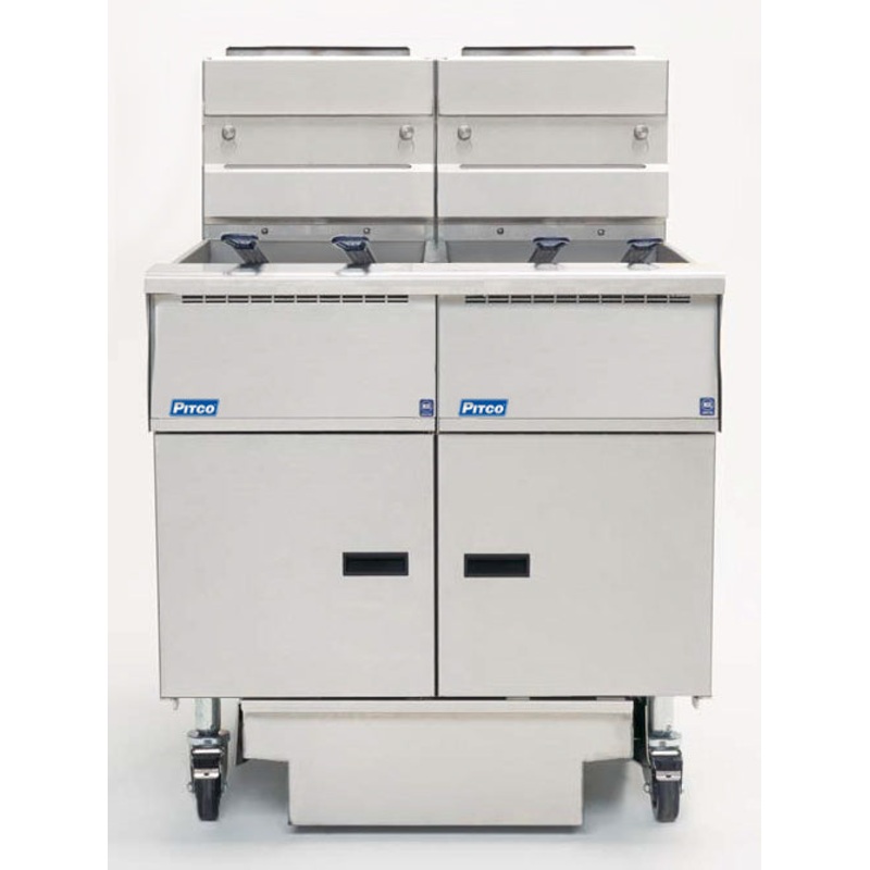 Pitco SE14X-2FD-SSTC Solstice 2 Bank Floor Electric Fryer with Solid State Controls and Under-Fryer Drawer Filtration 100 lb./cap - 208v/3-ph, 28kW
