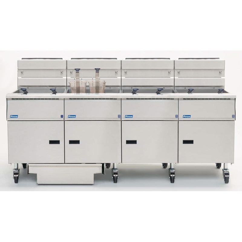 Pitco SE18RS-4FD-SSTC Solstice 4 Bank Floor Electric Fryer with Solid State Controls and Under-Fryer Drawer Filtration 280-368 lb./cap - 208v/3-ph, 88kW