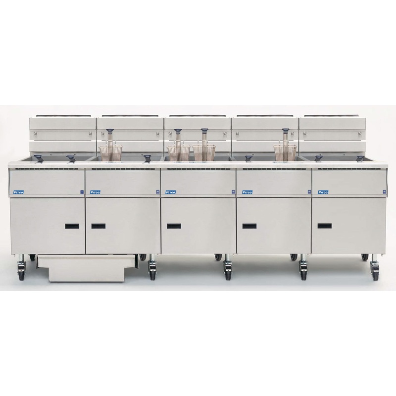 Pitco SE18S-5FD-SSTC Solstice 5 Bank Floor Electric Fryer with Solid State Controls and Under-Fryer Drawer Filtration 350-450 lb./cap - 208v/3-ph, 85kW