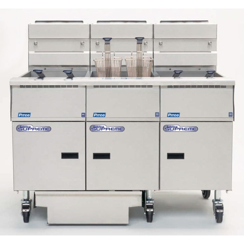 Pitco SSH55-3FD-SSTC Floor Fryer NG 3 Tank I-12 Computer Control 150 lb. Free Standing 240000 BTU