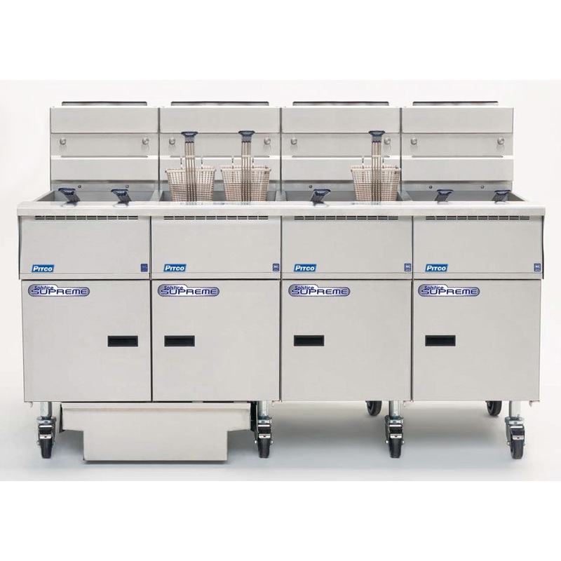 Pitco SSH55-4FD-SSTC Solstice 4 Bank Natural Gas Floor Fryer w/ Millivolt Controls 160-200 lbs./cap. - 110,000 BTU