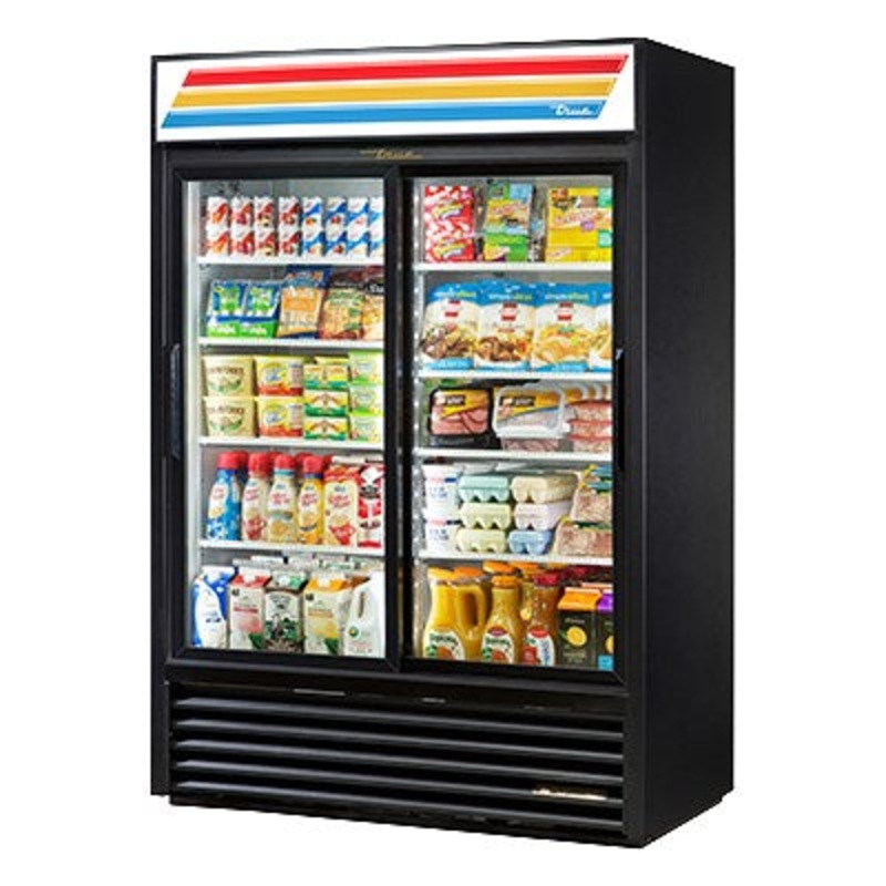 True GDM-47-HC-LD Black 2 Glass Slide Door Refrigerated Merchandiser 54" - 47 Cu. Ft.- 115v