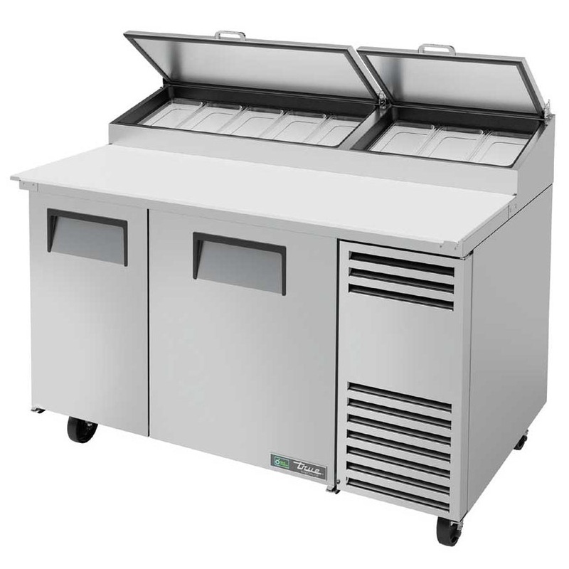True TPP-AT-60-HC 2-Section 2 Door Refrigerated Pizza Prep Table 60" - Holds (8) 1/3 Size Pans - 115v