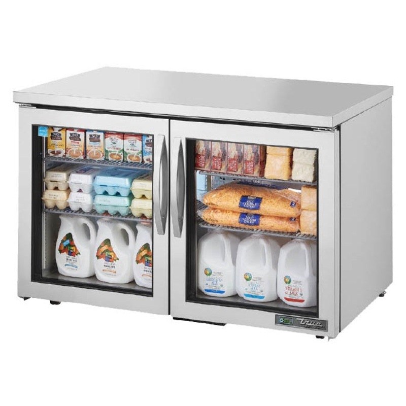 True TUC-48G-HC~FGD01 2-Section 2 Glass Door Undercounter Refrigerator 48" - 115v