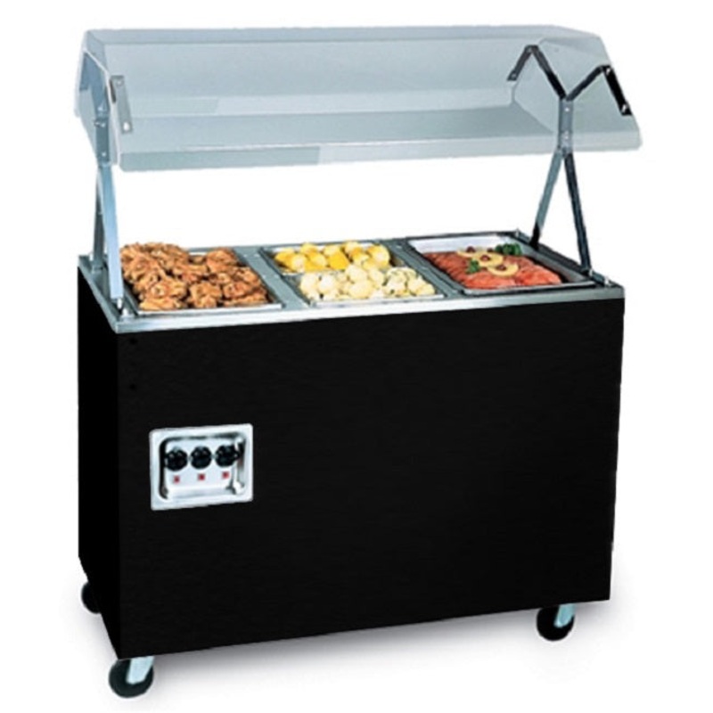 Vollrath 38707 2-Series Affordable Portable Electric 3-Well Hot Food Table with Closed Base and Sneeze Guard 46" - Black - 120v