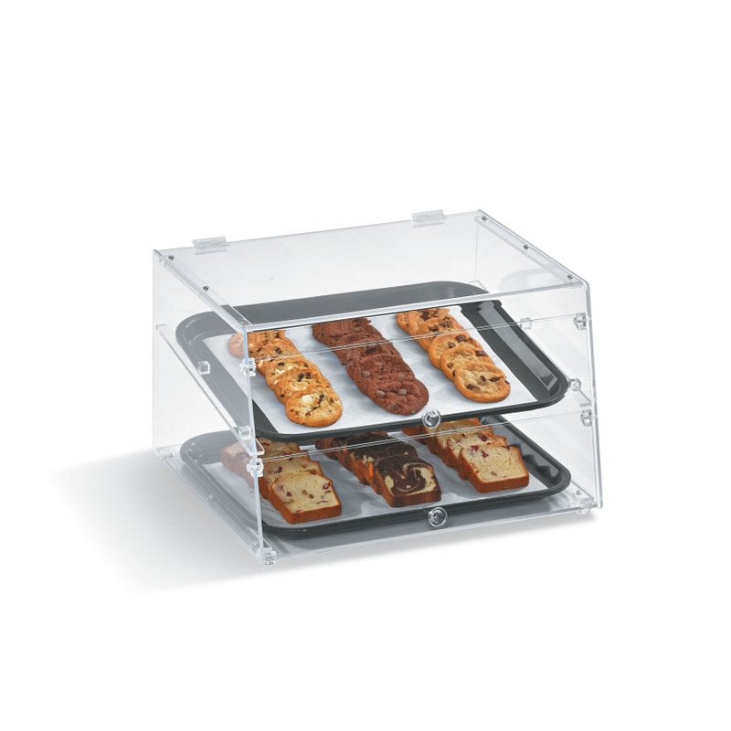 Vollrath KDC1418-2-06 Countertop Knock-Down 2-Tray Slant Front Acrylic Bakery Display Case with Front & Rear Doors
