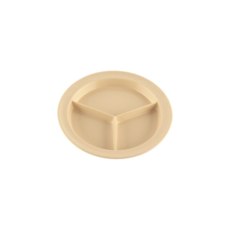 GET CP-530-T SuperMel Melamine 3-Compartment Plate 9" x 3/4" Deep - Tan - 12/Case