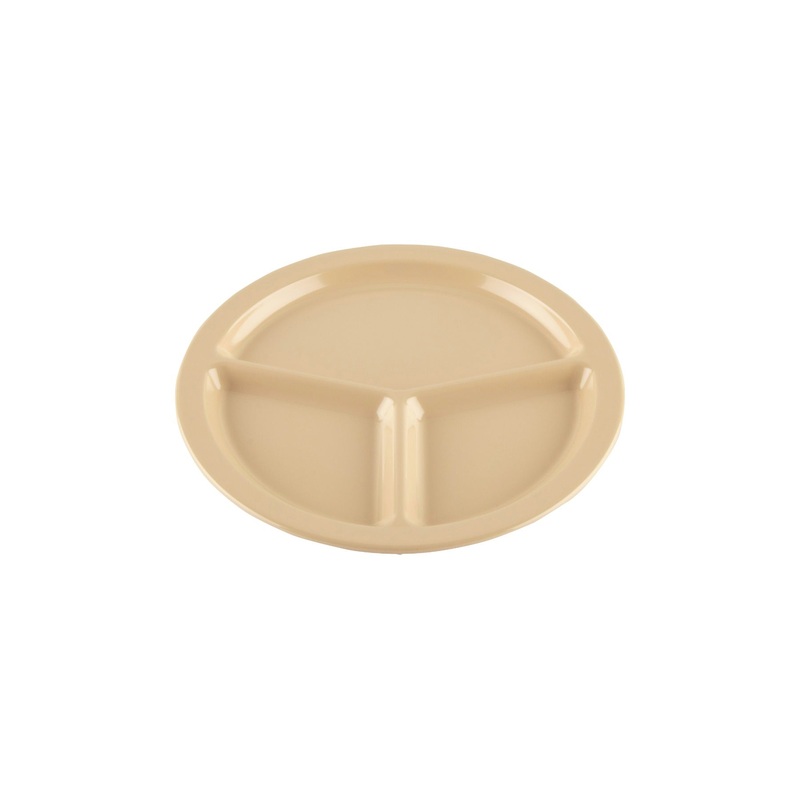 GET CP-533-T SuperMel Melamine 3-Compartment Plate 10" - Tan - 12/Case