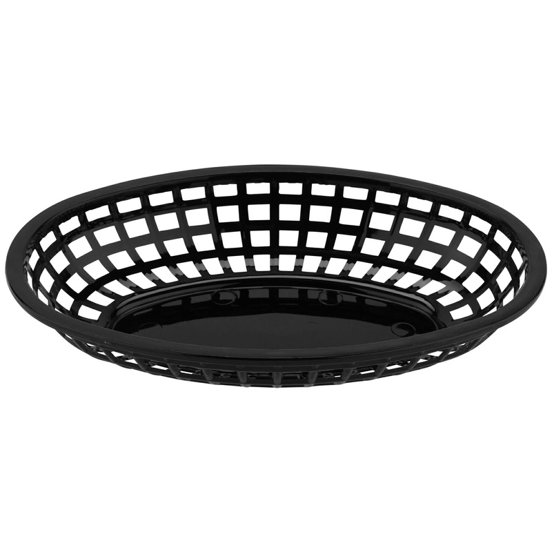 GET OB-938-BK Polypropylene Stackable Oval Food / Bread & Bun Basket 9-1/2" x 6" - Black - 36/Case