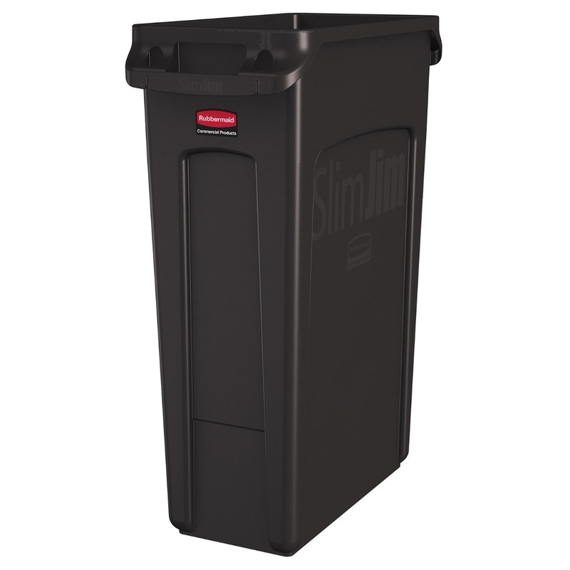 Rubbermaid 1956187 Vented Slim Jim Rectangular Waste Container / Trash Can 23 Gal. - Brown