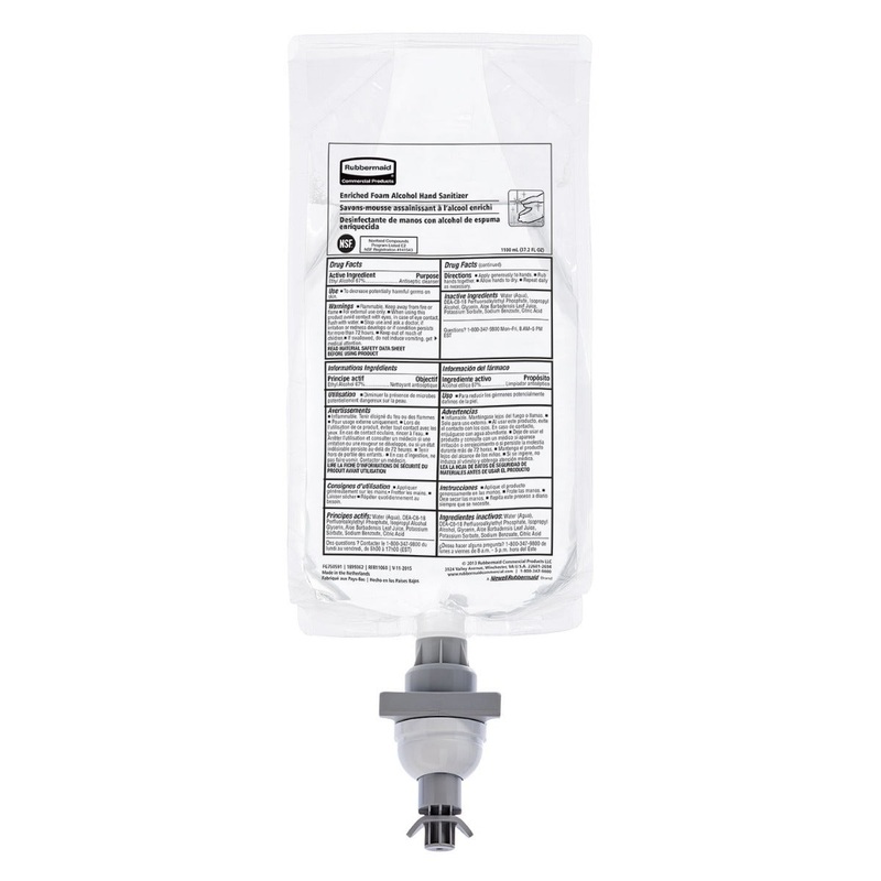 Rubbermaid 2080802 AutoFoam Enriched Foam Alcohol Hand Sanitizer Refill for AutoFoam Dispensers 1000 ml - Dye and Fragrance Free