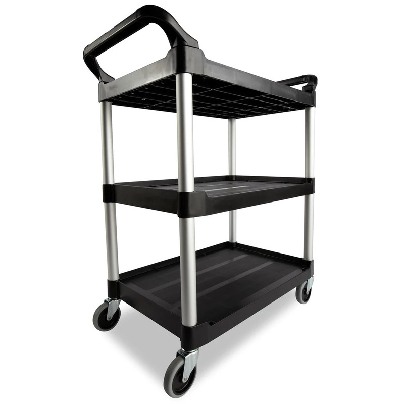 Rubbermaid FG342488BLA 3 Shelf Utility Cart / Bus Cart 33" x 18" x 37"H - Black - 200 lb. Capacity