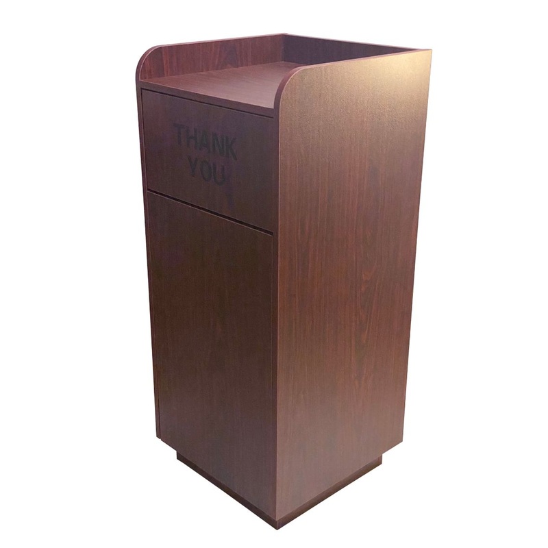 AAA Furniture Wholesale TRASH/MAH Thank You Trash Receptacle with Liner 20-1/4"W x 20"D x 47"H - Mahogany