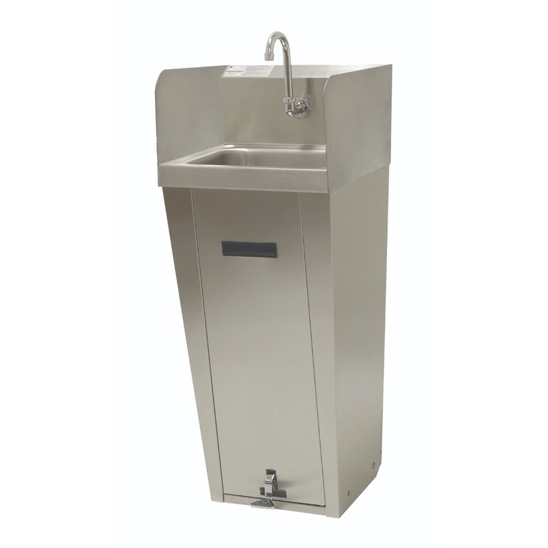 Advance Tabco 7-PS-96 Stainless Steel Hands Free Pedestal Mounted Base Hand Sink 17-1/4" x 15-1/4"F/B x 42"H with Splash Mounted Faucet and 14" x10" x 5" Deep Bowl - Left/Right Side Splashes