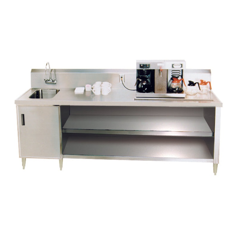 Advance Tabco BEV-30-72L Stainless Steel Enclosed Base Beverage Table with Left Side Sink & Urn Trough Drain 72" x 30"