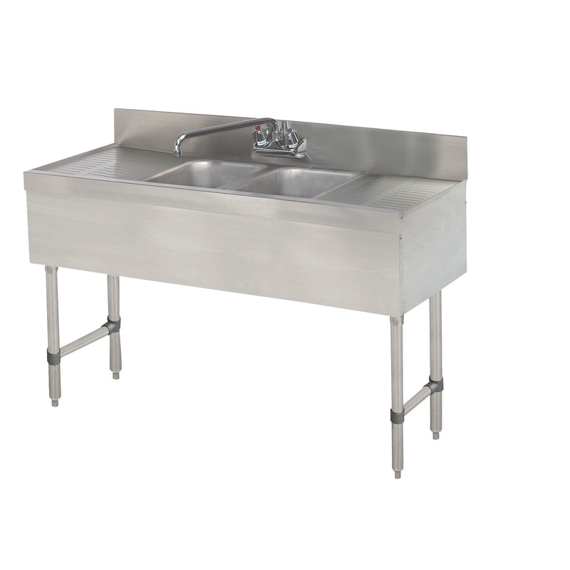 Advance Tabco SLB-42C Special Value Special Value Stainless Steel 2-Compartment Underbar Sink 48" with 1 Splash Mount Faucet and 10" x 14" x 10" Deep Bowl - Left/Right Drainboard