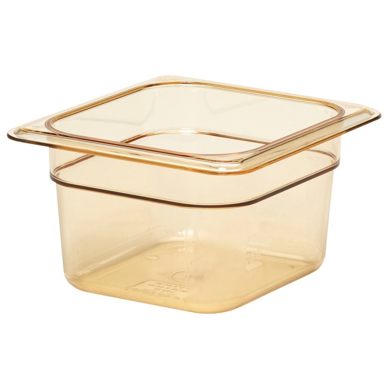 Cambro 64HP150 H-Pan High Heat Plastic Food Pan 4" Deep - 1/6 Size - Amber