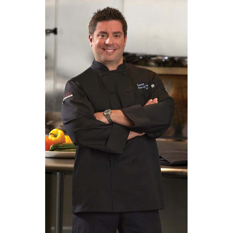 Chef Works JLLSBLK3XL Unisex Calgary Cool Vent Long Sleeve Double-Breasted Chef Coat with Cloth Covered Buttons - Black / 3X-Large