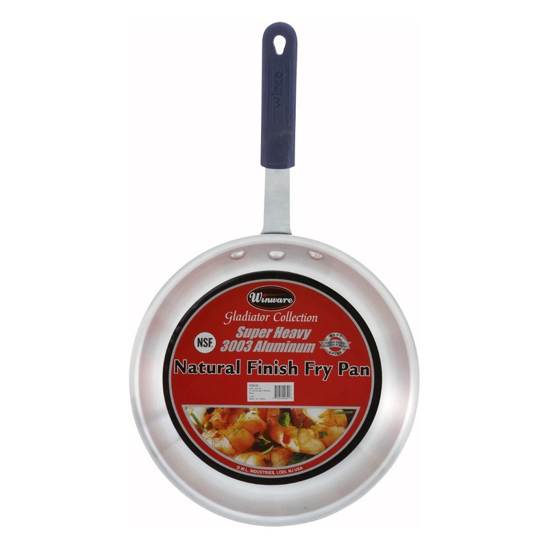 Winco AFP-14A-H Gladiator Aluminum Fry Pan with Blue Silicone Riveted Handle 14"