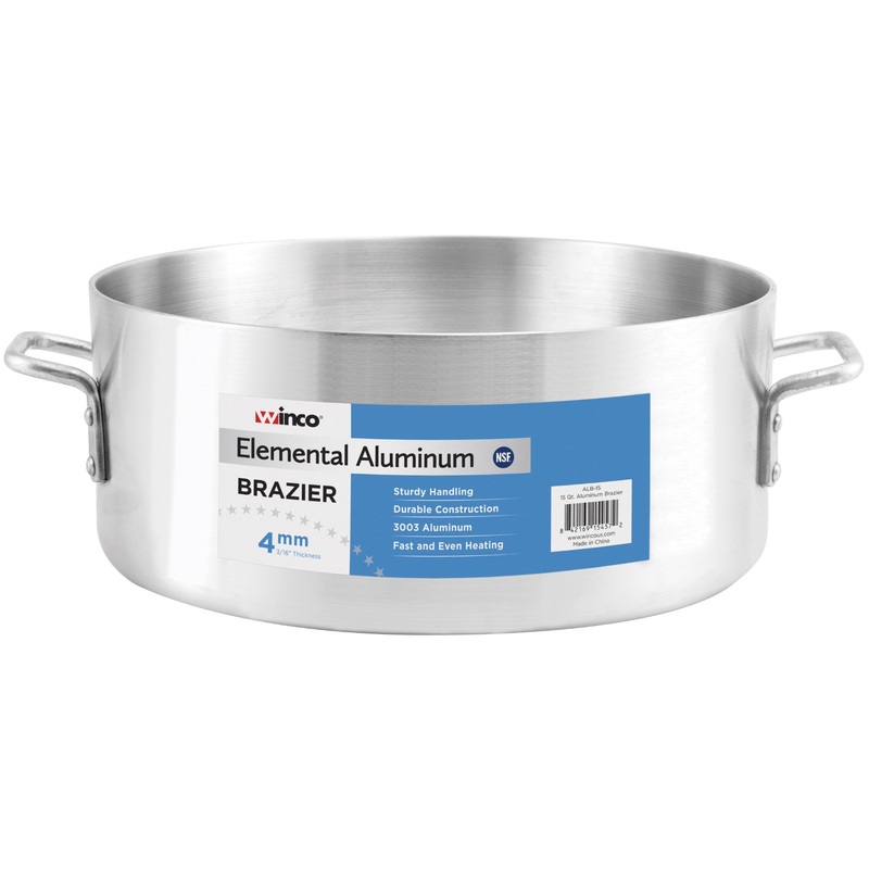 Winco ALB-24 Elemental Aluminum Heavyweight Brazier / Braising Pot 24 qt.