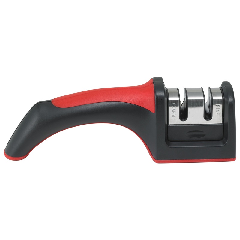 Winco KSP-2 Hand Held Dual-Stage Knife Sharpener with Black Soft-Grip Ergonomic Handle 7-5/8"L x 2-1/2"W x 2"H