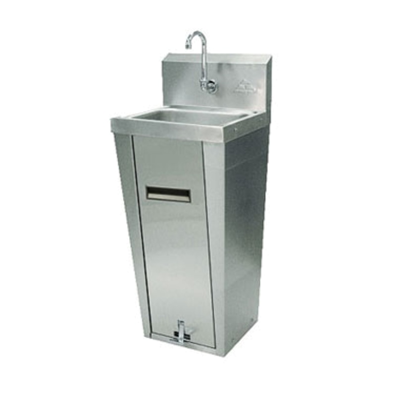 Advance Tabco 7-PS-90 Stainless Steel Hands Free Pedestal Mounted Base Hand Sink 17-1/4" x 15-1/4"F/B x 42"H with Splash Mounted Faucet and 14" x10" x 5" Deep Bowl