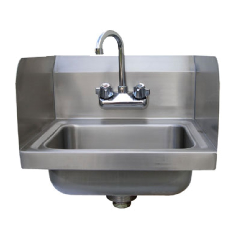 Advance Tabco 7-PS-EC-X Special Value Stainless Steel Wall Mounted Hand Sink 17" with Splash Mount Gooseneck Faucet and 14" x 10" x 5" Deep Bowl