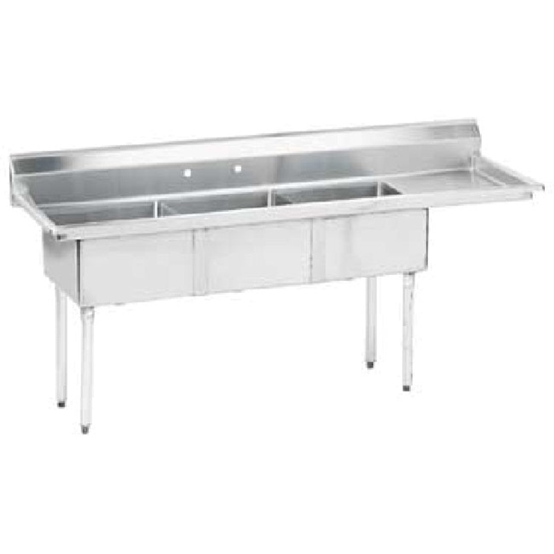 Advance Tabco FE-3-1515-15R-X Special Value Stainless Steel 3-Compartment Sink 62-1/2" with 15" x 15" x 12" Deep Bowls - Right Drainboard