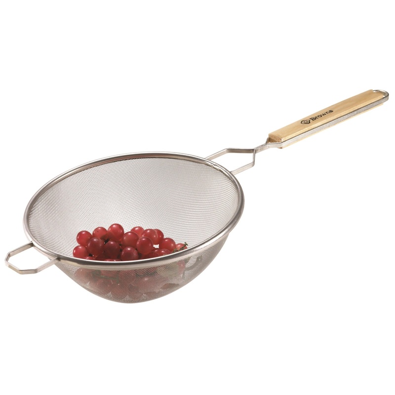 Browne 574120 Tin Medium Single Mesh Strainer with 10-4/5" dia. Bowl and 9" Wood Handle
