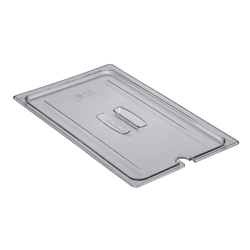 Cambro 10CWCHN135 Camwear Polycarbonate Food Pan Cover with Handle & Spoon Notch - (1/1) Full Size - Clear