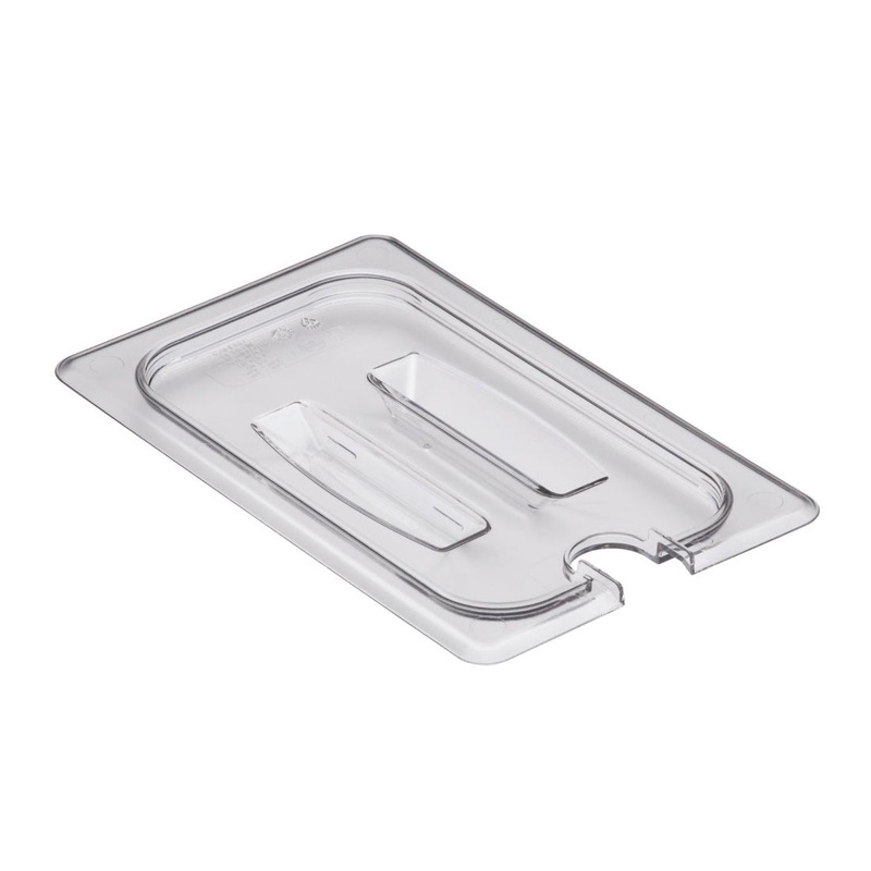 Cambro 40CWCHN135 Camwear Polycarbonate Food Pan Cover with Handle & Spoon Notch - 1/4Size - Clear
