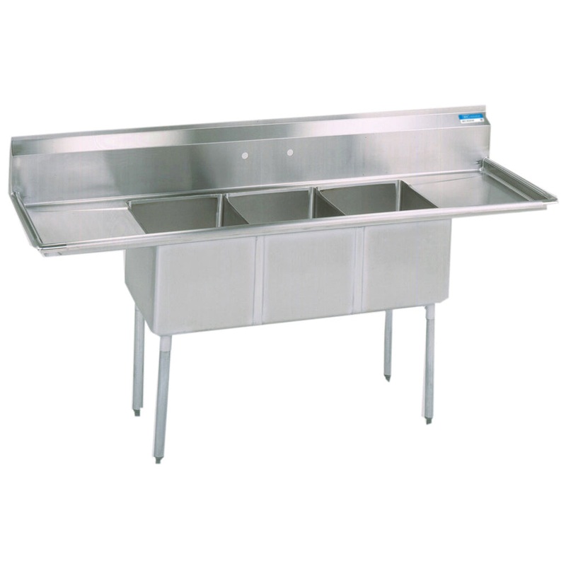 Culitek C3T18181218LR Stainless Steel 3-Compartment Sink 90" - Left/Right Drainboard