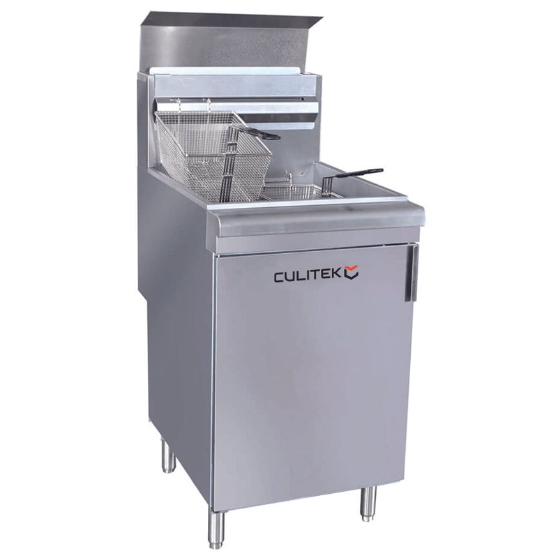 Culitek CULGF150NG SS-Series One Bank Natural Gas Floor Fryer 21" - Holds 65 to 70 lb. - 150,000 BTU