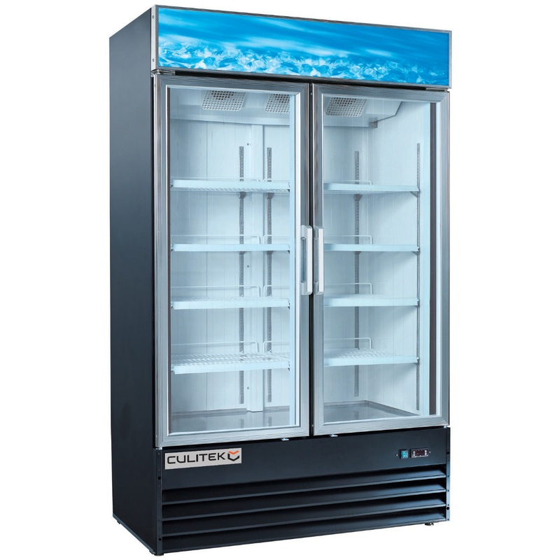 Culitek MRFS-2DS-B SS-Series Black 2-Section 2 Glass Swing Door Merchandiser Refrigerator 48" - 42.5 cu. ft. - 115v