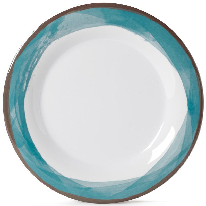 GET WP-10-DW-KNB Kanello & Diamond White Melamine Wide Rim Round Dinner Plate 10-1/2 oz. - White / Kanello Blue Rim - 12/Case