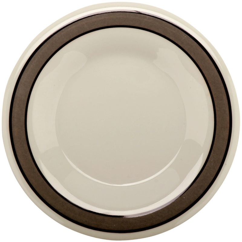 GET WP-5-CA Diamond Cambridge Melamine Wide Rim Round Dessert Plate 5-1/2" - Ivory / Gray Rim - 48/Case