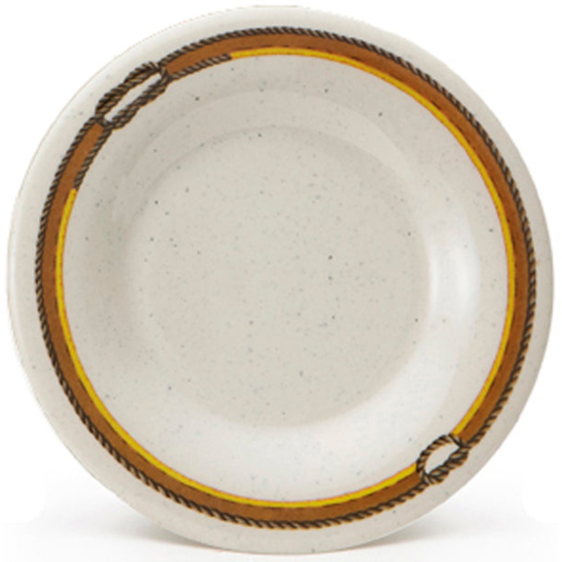 GET WP-6-RD Diamond Rodeo Melamine Wide Rim Round Dessert Plate 6-1/2" - Ivory / Brown Rim - 48/Case