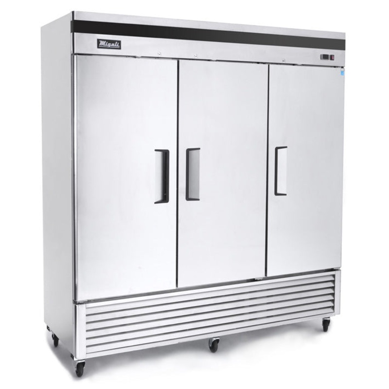 Migali C-3RB-HC Competitor Series 3-Section 3 Solid Door Reach-In Refrigerator 82" - Bottom Mount Compressor - 72 cu. ft. - 115v