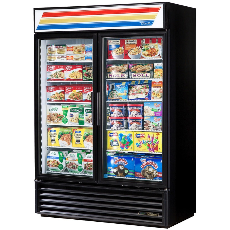 True GDM-49F-HC~TSL01 Black 2 Glass Swing Door Merchandiser Freezer 54" - 49 cu. ft. - 115v
