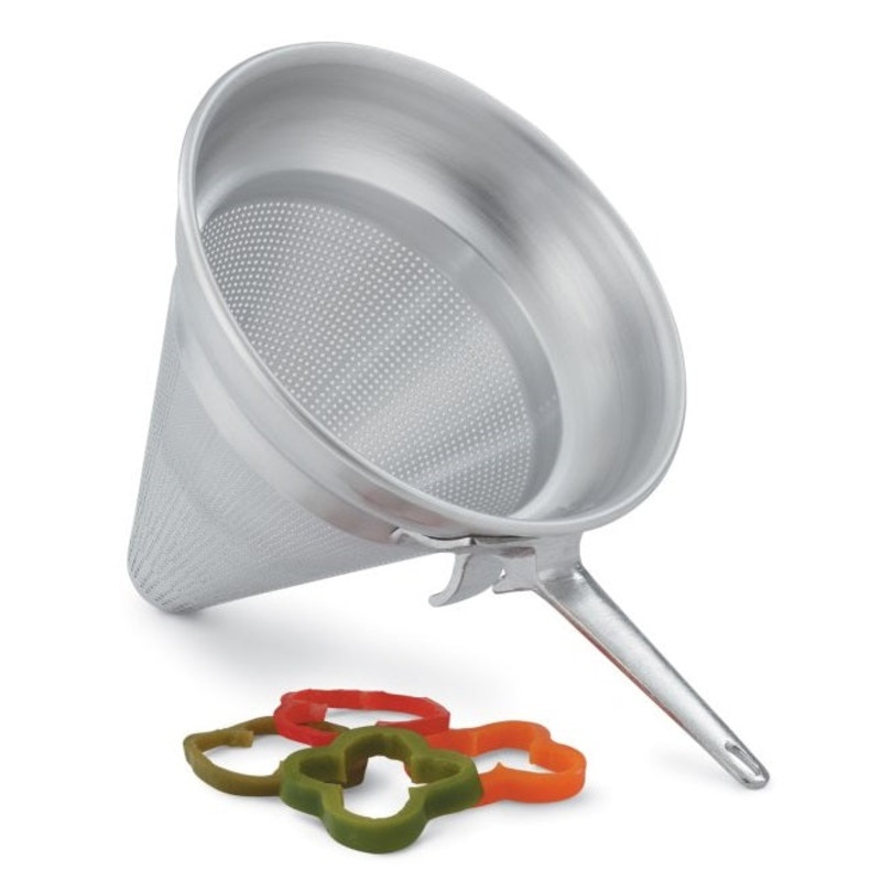Vollrath 4700 1-Piece Aluminum Fine Mesh China Cap Strainer with 10-3/4" Dia. X 10-3/4" Deep Bowl and Straight Handle 5-1/2 qt.