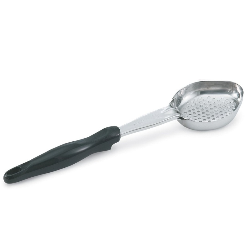 Vollrath 6412620 6-ounce one-piece heavy-duty stainless steel oval Spoodle utensil with black nylon handle