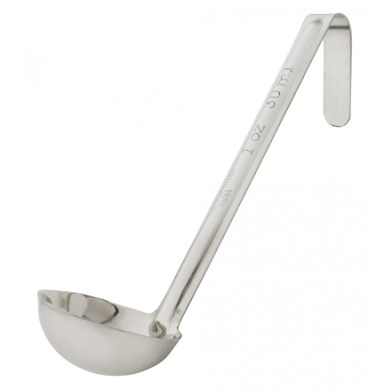 Winco LDI-10SH One-Piece Stainless Steel Ladle with 6" Short Hooked Handle 1 oz.