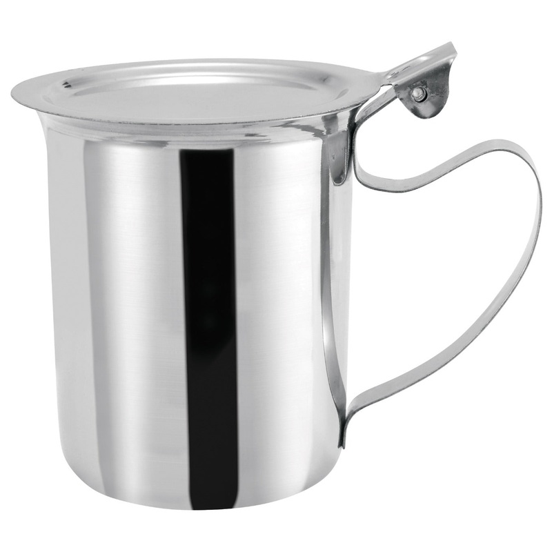 Winco SCT-10F Stainless Steel Server/Creamer with Stackable Hinged Cover and Handle 10 oz.