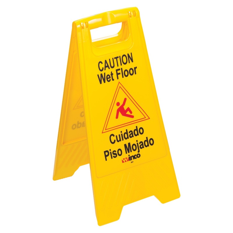 Winco WCS-25 2-Sided "Caution Wet Floor" Floor Safety Sign 12" x 25"H - Yellow - 12/Case