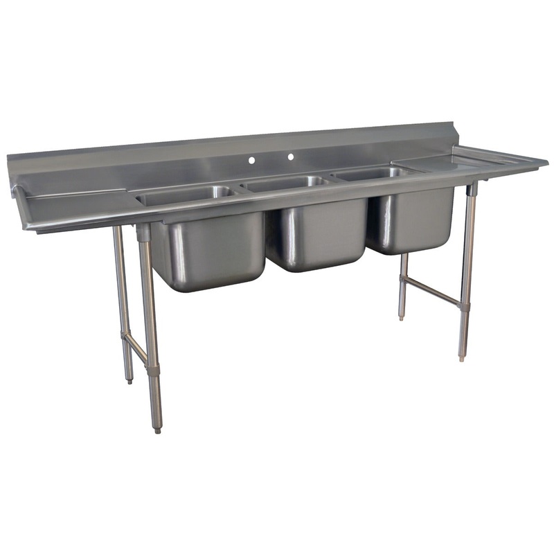 Advance Tabco 93-3-54-18RL Regaline Stainless Steel 3-Compartment Sink 151" with 20"F/B x 16"W x 12" Deep Bowls - Left/Right Drainboards